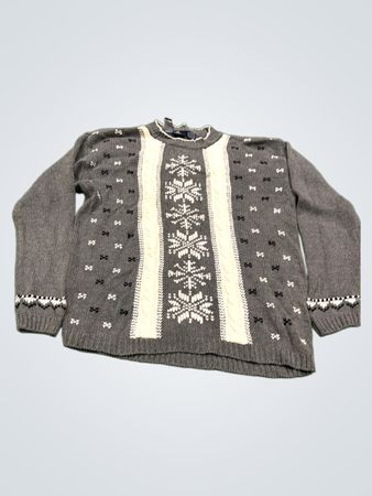 Lizsport Damen Grauer Schneeflocken Kabelstrickpullover
