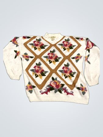 Hunters Run Damen Weiß Floral Strickpullover