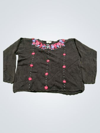 Cotton Collectables Schwarzer blumenbestickter Pullover