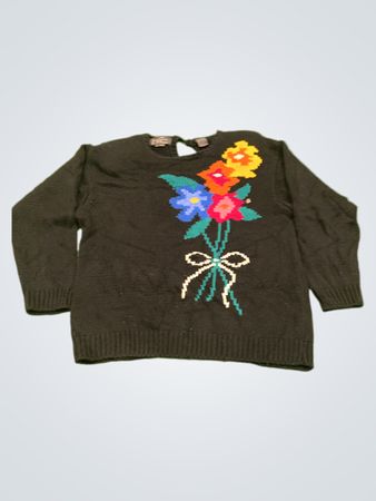 Jimmy Garcia handgewebter schwarzer Pullover mit floralem Stickerei