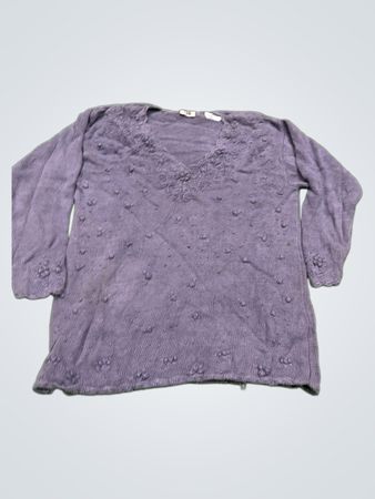 Huntington Ridge Lila Besticktes V-Ausschnitt-Top