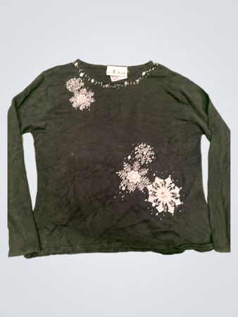 N Touch Black Langarm Schneeflocken Verziert Pullover