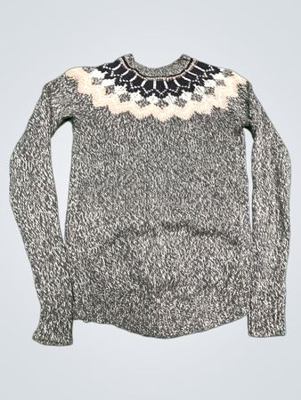 Grauer melierter Pullover mit Fair Isle Muster
