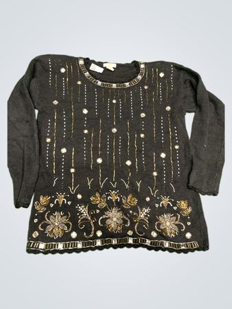 Yarnworks Damen Schwarzer Verzierter Pullover