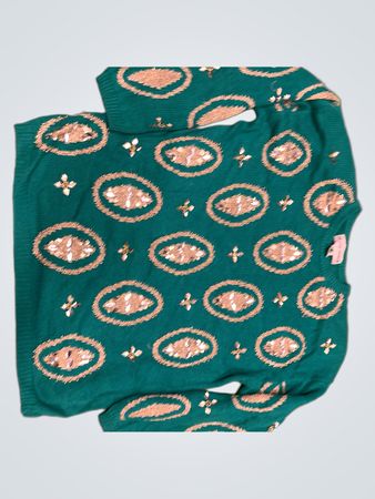 Victoria Harbour Teal Pailletten- und Perlenpullover
