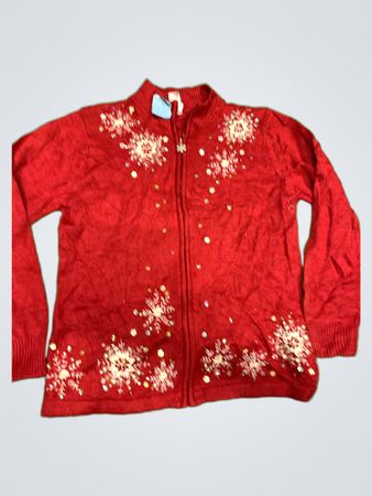 Roter Schneeflocken-Zip-Up-Pullover