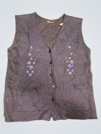 Mei Gao Blaue Weste mit floralen Verzierungen