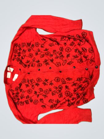 Jeanette Classics Roter Perlenbesetzter Floral-Cardigan