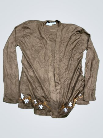 F Jouly Fashion Brauner Cardigan mit floralem Stickerei