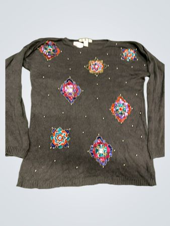 Dunkelgrauer Perlenpullover