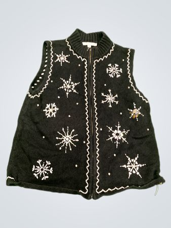 Meter Street Studio Damen Schwarze Schneeflocken Strickweste