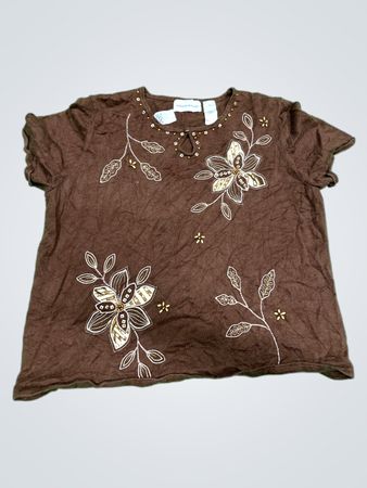 Alfred Dunner Braunes Besticktes Floral-T-Shirt