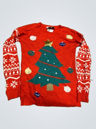 Roter Weihnachtsbaum-Pullover