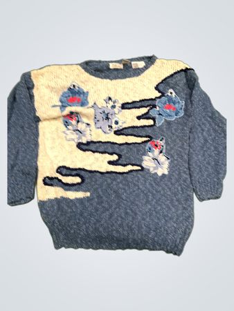 Bonnie und Bill von Holly Damen blauer floral gestrickter Pullover