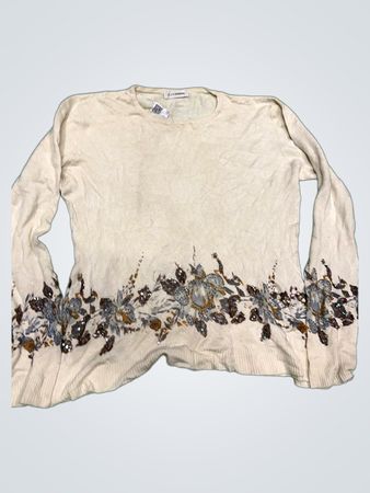 Quintoesencia Cream Floral Beaded Long Sleeve Sweater