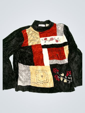 Alfred Dunner Petite Patchwork Mock Neck Sweater