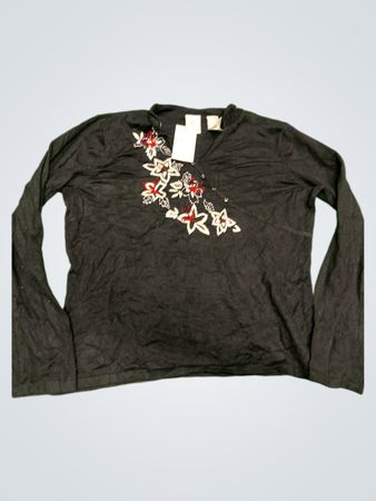Emma James Schwarzes besticktes Langarmshirt