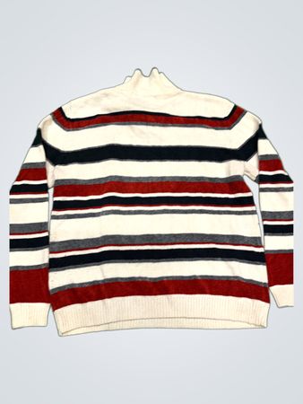 Alfred Dunner Petite Gestreifter Blumen Stehkragenpullover
