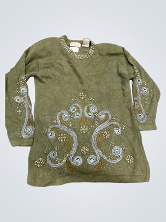 Olivengrüner Perlenpullover
