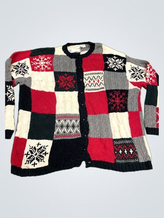 August Max Woman Snowflake Patchwork Cardigan