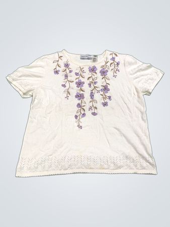 Alfred Dunner Petite Weiß Floral Bestickte Kurzarmoberteil PXL
