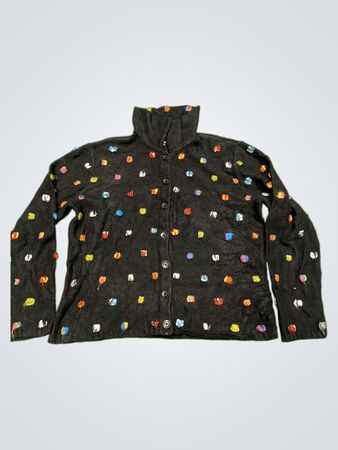 Talbots schwarzer Rollkragenpullover mit buntem Applikationsdesign