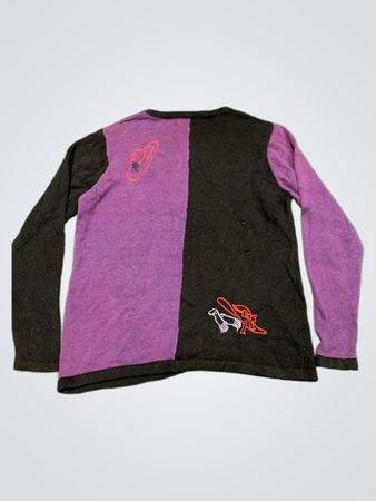 Compliments Schwarz und Lila Farbblock Cardigan mit bestickten Hüten