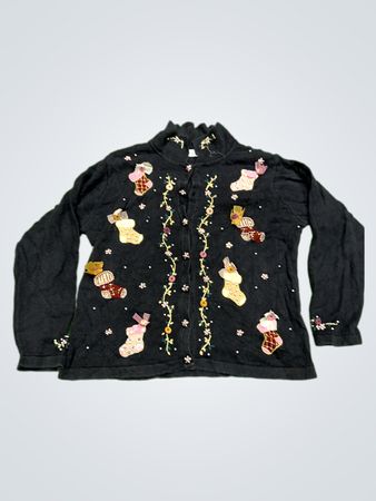 B.P. Design schwarzer Rollkragenpullover mit Weihnachtsstrumpf-Applikationen