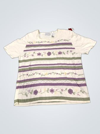 Alfred Dunner Damen gestreiftes, floral besticktes T-Shirt