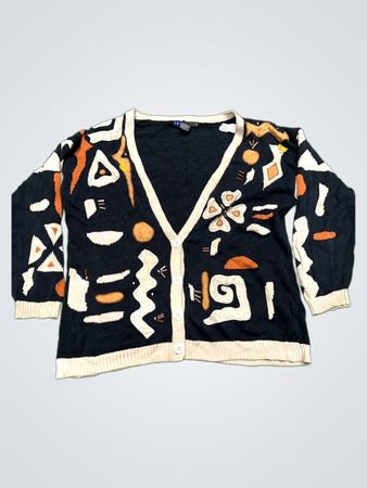 IB DIFFUSION Schwarze Strickjacke mit abstraktem Print