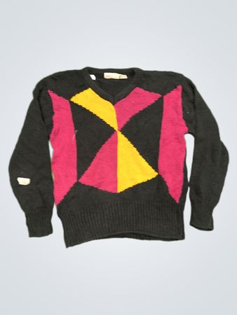 Brenner Black Geometric V-Neck Sweater
