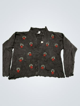 NJ Petites Schwarzer Cardigan mit Kranzbestickung