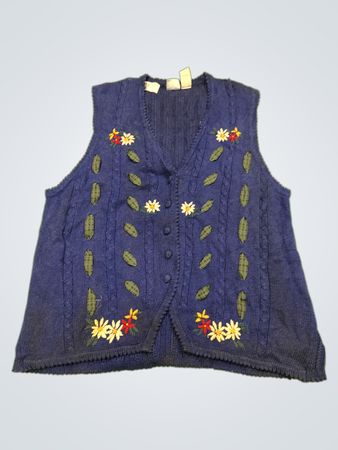 RUSS Zustand blauer Strickweste mit floralem Stickerei