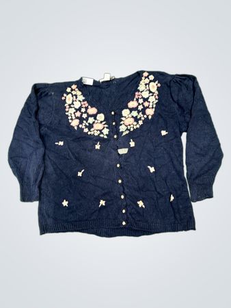 Margules Plus Navy Blue Bestickter Cardigan