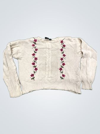 Grüne Stein florales Kabelstrickpullover