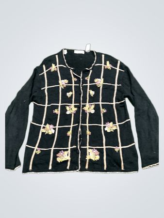 CAROLYN TAYLOR Schwarze Strickjacke mit floraler Stickerei