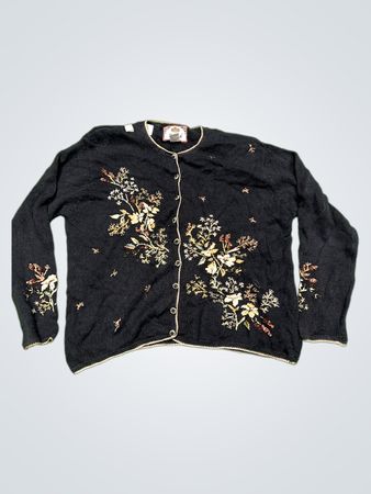 Tiara International Schwarzer Bestickter Floral-Cardigan