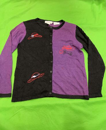 Komplimente Schwarze und Lila Strickjacke mit Hutstickerei