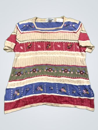 Alfred Dunner gestreifter, floral bestickter Strickoberteil