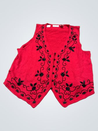 by design Frau rotes Perlenblüten-Westen