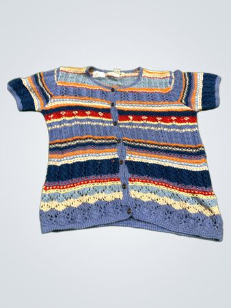 Alfred Dunner Damen gestreifter Strickkurzarm-Button-Front-Cardigan