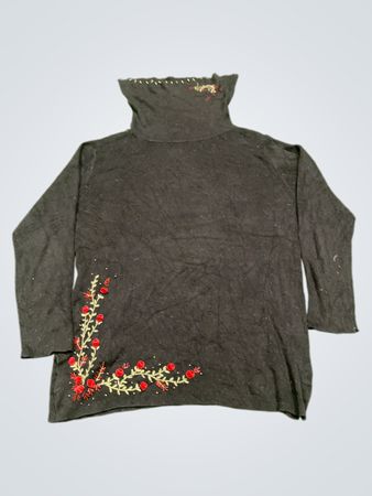 K-K-IT Schwarzer bestickter Rollkragenpullover