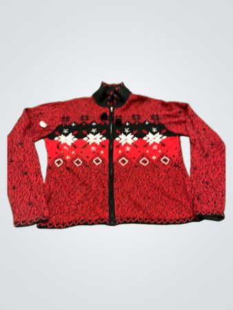 Erika Damen Roter Schneeflocken Zip-Up Cardigan Pullover