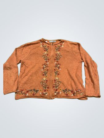 Croft & Barrow Orange Bestickter Reißverschluss-Pullover