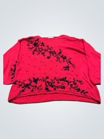 Erbstück Sammlerstücke Frauen Rot Perlen Blumen Pullover