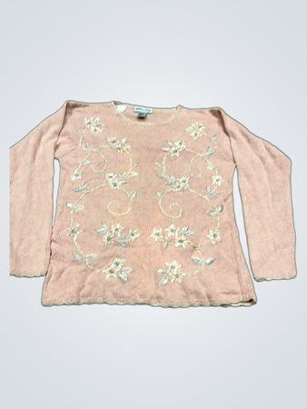 Chelsea Way Pink Floral Embroidered Sweater