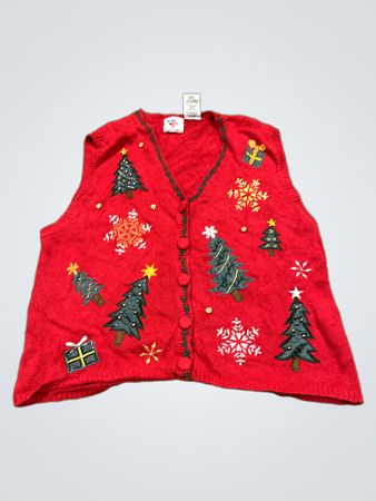 Nußknacker Roter Weihnachtsbaum & Schneeflocken Pullover Weste
