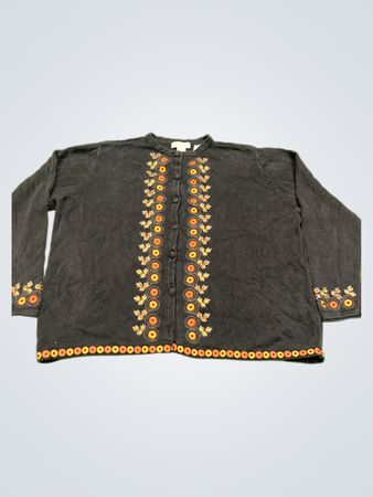 BECHAMEL Damen XL 55% Ramie 45% Baumwolle Cardigan mit floralem Stickerei