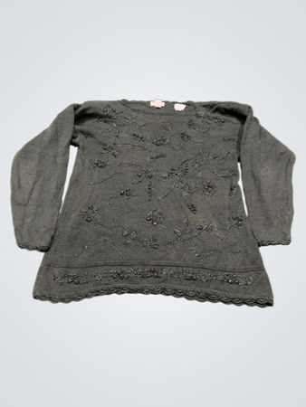 Sellecca Damen Dunkelgrüner Perlenpullover