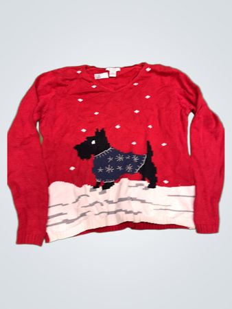 Liz Claiborne Woman Roter Hund Grafik Strickpullover